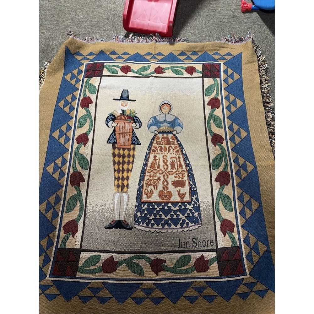 Jim Shore Tapestry Fringe Throw Blanket Harvest Fall Themed